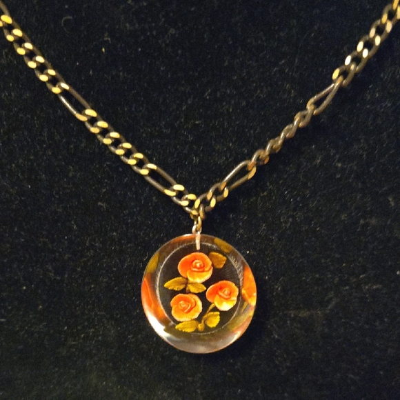 Lucite Roses Pendant Necklace - Picture 1 of 3